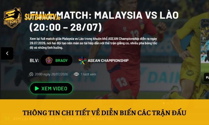 Thông tin chi tiết về diễn biến các trận đấu